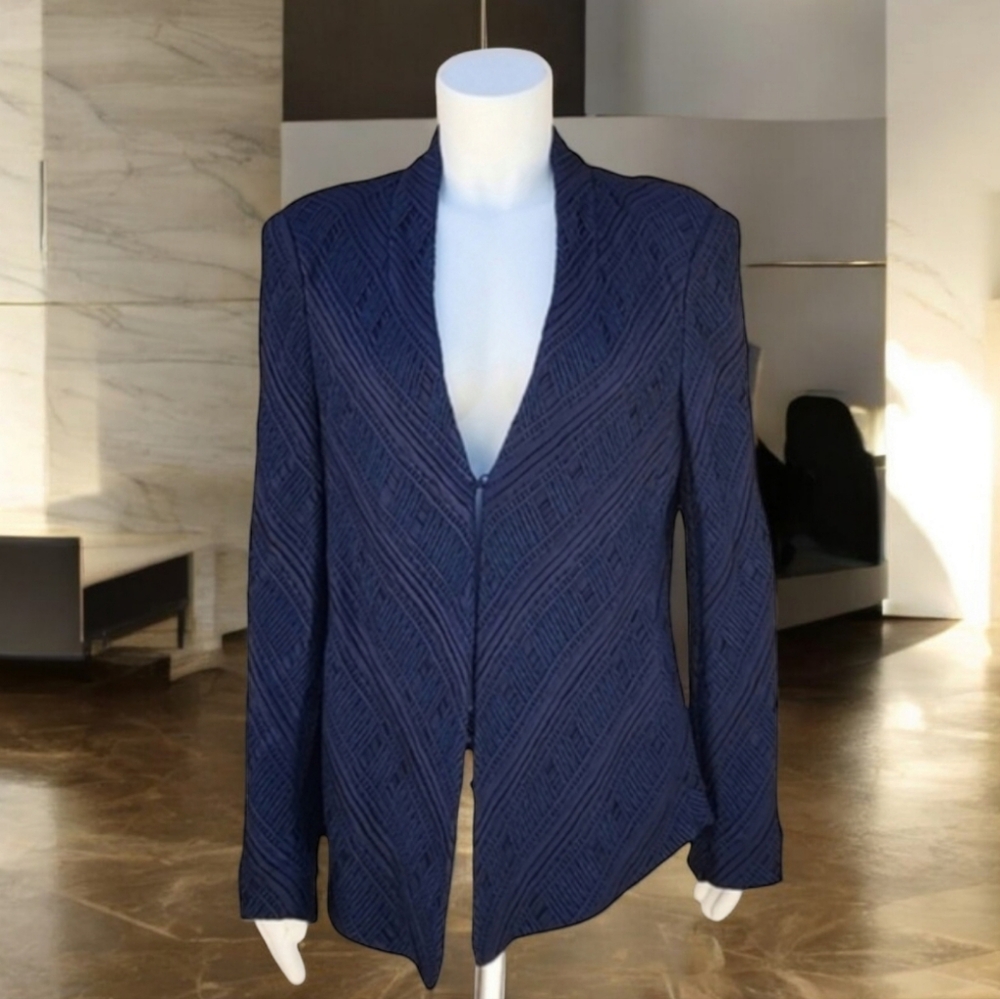 GIORGIO ARMANI Silk Blazer 48 12 Blue Single Breasted VINTAGE Woven Jacket - Picture 3 of 17